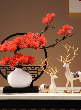 迎客松摆件创意客厅玄关酒柜装饰新中式树脂乔迁礼物招财