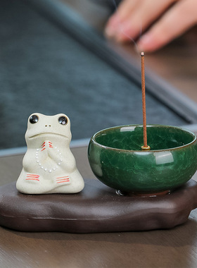 禅意佛系青蛙茶宠家居摆件陶瓷工艺品茶桌装饰茶道摆设新款小青蛙
