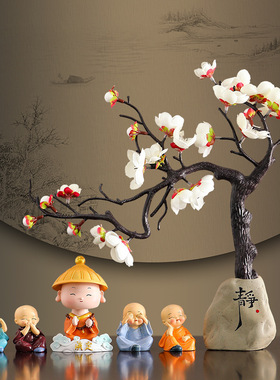 新款草帽和尚琴棋书画茶桌摆件茶宠配件装饰茶台茶几办公室小摆设