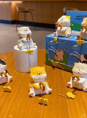 小猫钓鱼办公室好物可爱风解压网红创意树脂猫咪新款高级感摆件