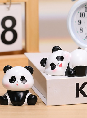 熊猫福福可爱熊猫公仔卡通树脂摆件创意桌面装饰品景区伴手礼新款