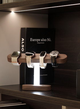 胡桃木手表夜灯托架高档手表台创意摆件床头夜灯手链手串文玩架托