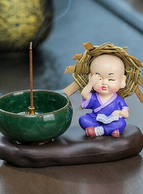 小和尚香插摆件办公室装饰香座桌面小摆件家用线香座新款树脂公仔