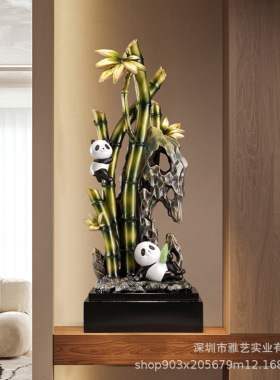 树脂工艺品节节高升装饰品客厅酒店玄关竹子摆件创意熊猫