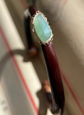 原创西藏高原深山老鸡血藤手镯镶嵌缅甸A货冰种随形