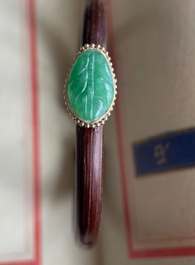 高原深山老鸡血藤手镯镶嵌缅甸A货绿叶子