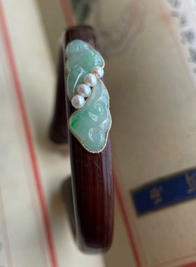 原创西藏高原深山老鸡血藤手镯镶嵌缅甸A货祥云珍珠