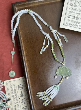 古风汉服旗袍配饰天然岫玉玉石长璎珞项链