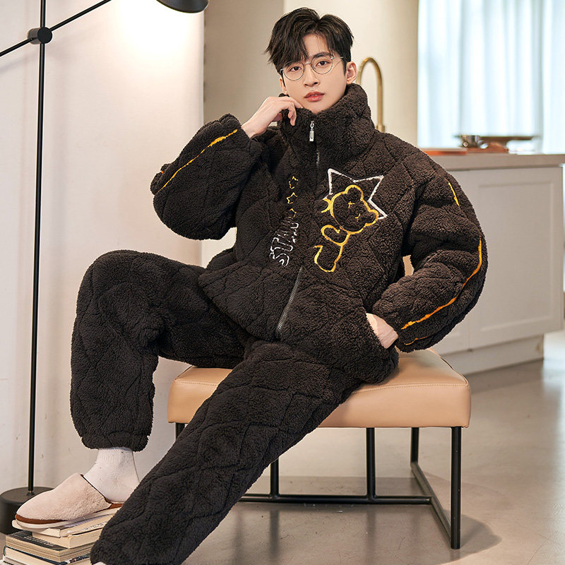 睡衣冬天男款超厚三层夹棉2025新款加厚加绒男士法兰绒家居服套装,淘宝优惠券,粉丝福利购,淘宝优惠卷