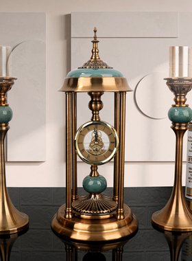 欧式风卧室桌面烛台座钟摆件静音