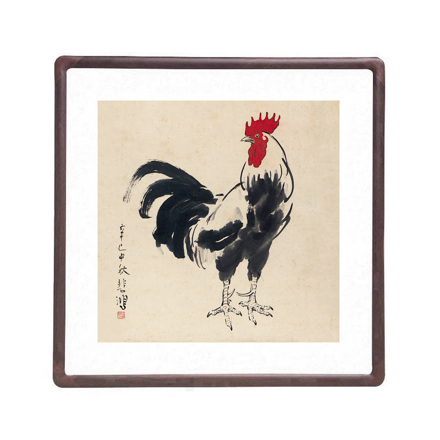 国画大公鸡斗方字画客厅装饰画正西玄关镇宅壁画徐悲鸿鸡鸣富贵图