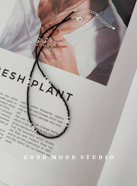 GMS黑色串珠隔珠项链女简约个性时尚甜酷ins风锁骨链颈链叠戴度假