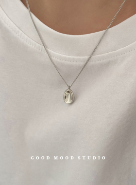 GMS极简风椭圆吊坠项链S925银女