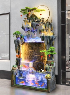 大型假山流水喷泉鱼缸客厅循环水幕墙办公室内风水轮景观落地摆件