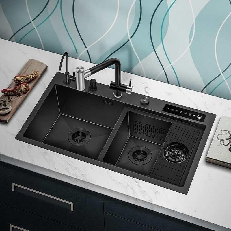 尼洛施厨房水槽双槽果蔬净化消毒洗碗槽304不锈钢纳米黑色洗菜盆,淘宝优惠券,粉丝福利购,淘宝优惠卷