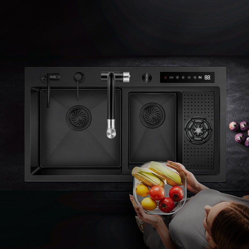 尼洛施厨房水槽双槽果蔬净化消毒洗碗槽304不锈钢纳米黑色洗菜盆,淘宝优惠券,粉丝福利购,淘宝优惠卷