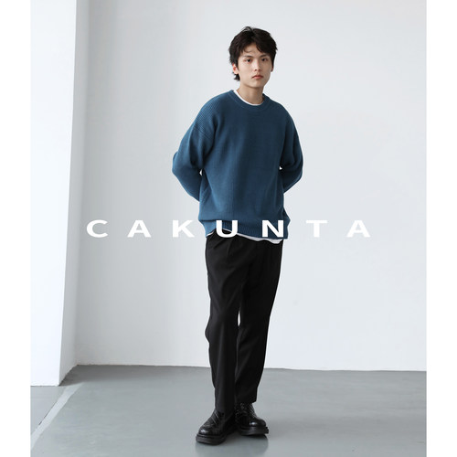 CAKUNTA 坑条纹理厚实有型，粗针纺织宽松毛衣 套头落肩袖针织衫 - 图2