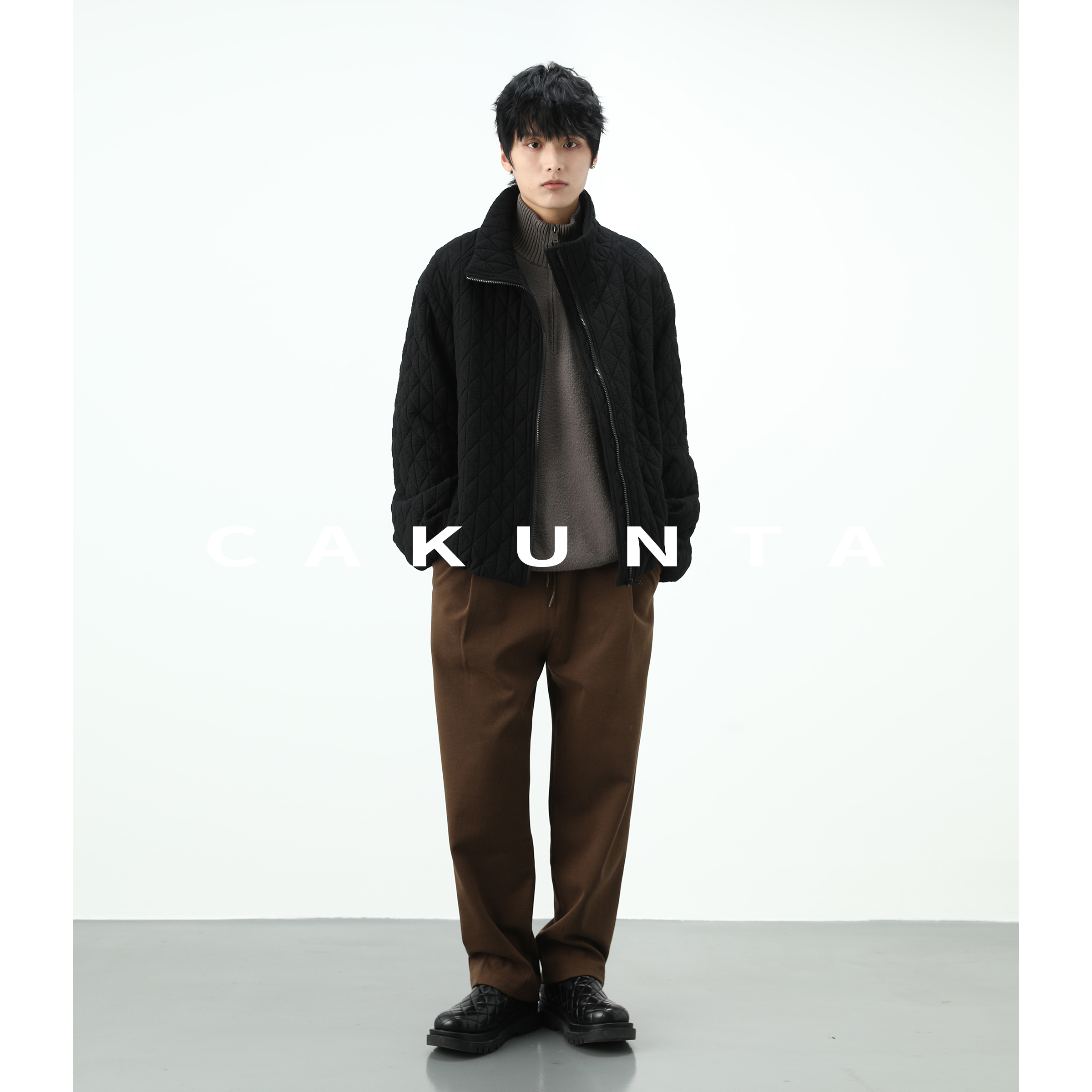 CAKUNTA 舒适感拉满 慵懒日式菱格纹棉衣外套 春秋棉服男廓形宽松 - 图1