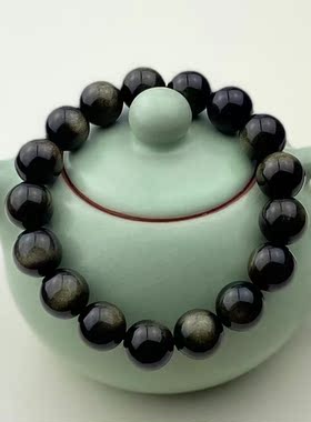 可梅美天然金曜石手链猫眼双金眼金耀石黑曜石单圈散珠手串男女