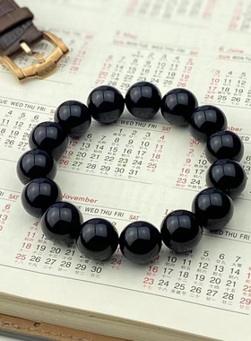 可梅美乌金黑曜石手链天然黑耀石黑色珠子串珠散珠单圈手串男女款