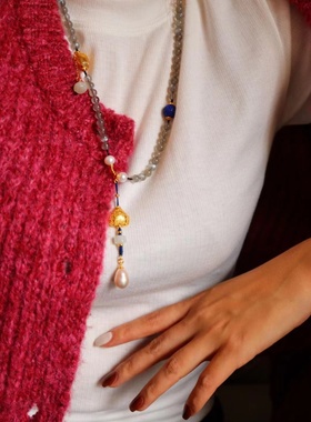 6A猫眼南红青金复古国风毛衣链