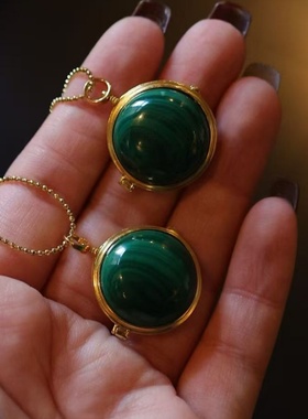 S925纯银孔雀石吊坠项链