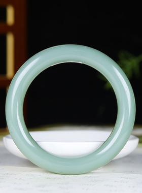 (古晨珠宝)俄罗斯和田玉粉青碧玉手镯女款玉镯腕间美玉悬51g51mm