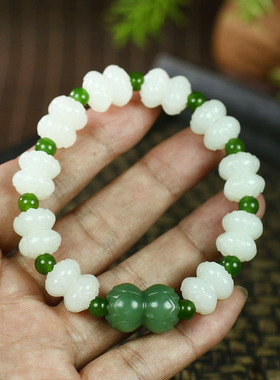 古晨新疆和田玉白玉莲花珠手串