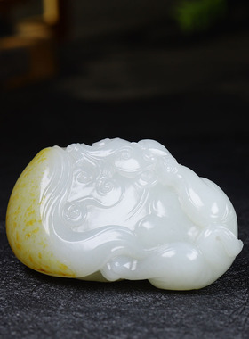 （古晨珠宝）新疆和田玉羊脂白玉籽料大象手把件手玩封侯拜相175g