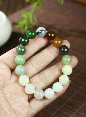 古晨新疆和田玉白玉多色圆珠手串