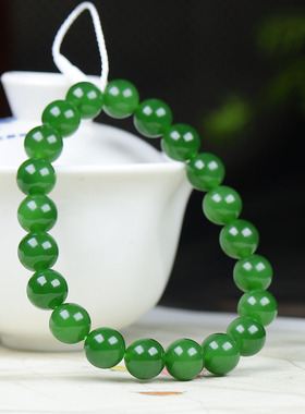 （古晨珠宝）俄罗斯和田玉阳绿碧玉圆珠手串手链28g9mm