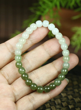 古晨和田玉湖水绿老型珠手串