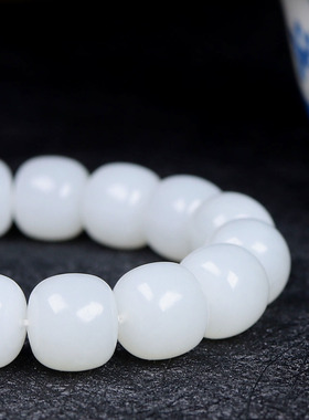 （古晨珠宝）新疆和田玉羊脂白玉老型珠手串手链70g13*14mm