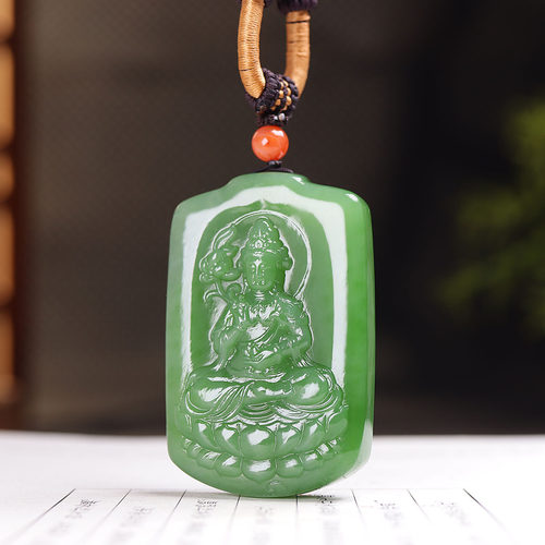 (古晨珠宝) 俄罗斯和田玉碧玉观音挂件吊坠玉坠玉牌持莲观音50g - 图3
