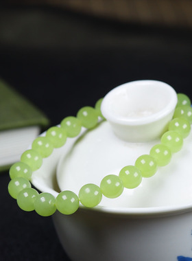 （古晨珠宝）新疆和田玉黄玉圆珠手串手链诸事如意16g7+mm