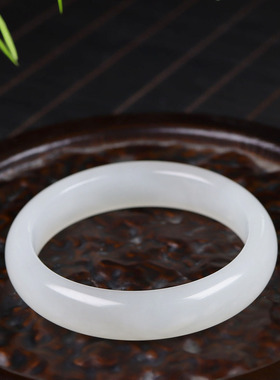 （古晨珠宝）新疆和田玉冰底白玉手镯女款玉镯腕间美玉悬45g53mm