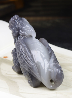 （古晨珠宝）青海和田玉烟紫貔貅摆件把件手玩瑞兽赐福389g