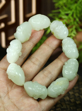 古晨珠宝和田玉白玉籽料罗汉手串