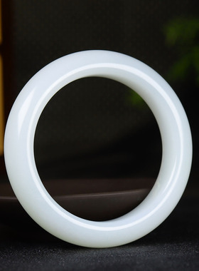 （古晨珠宝）新疆和田玉白玉手镯女款玉镯腕间美玉悬74g55mm