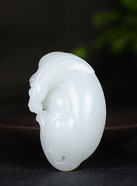（古晨珠宝）新疆和田玉白玉生肖马把件手玩一马当先92g