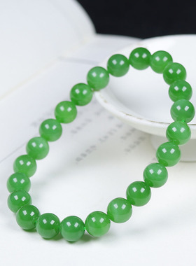（古晨珠宝）俄罗斯和田玉果绿碧玉圆珠手串手链诸事如意18g8mm