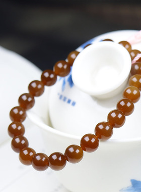 （古晨珠宝）新疆和田玉且末糖玉圆珠手串手链诸事如意17g8mm