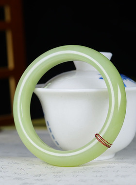 （古晨珠宝）新疆和田玉若羌黄玉手镯女款玉镯腕间美玉悬61g56mm