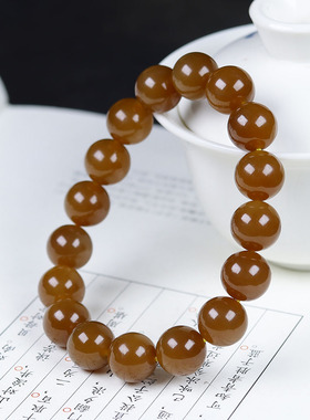 （古晨珠宝）新疆和田玉且末糖玉圆珠手串手链45g11+mm珠连富贵