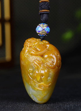 （古晨珠宝）新疆和田玉黄沁籽料瑞兽手把件手玩瑞兽赐福96g