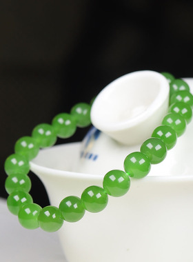 （古晨珠宝）俄罗斯和田玉果阳绿碧玉手串手链诸事如意18g8mm