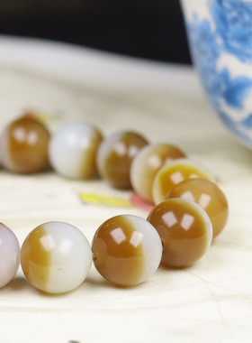 （古晨珠宝）新疆和田玉糖白玉圆珠手串手链诸事如意43g11+mm