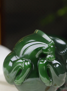 （古晨珠宝）俄罗斯和田玉菠菜绿碧玉生肖马把件手玩摆件302g