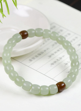 （古晨珠宝）新疆和田玉且末蓝直切珠手串手链诸事如意22g