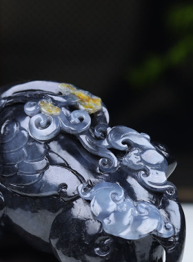 （古晨珠宝）新疆和田玉青花籽料貔貅手把件手玩瑞兽赐福320g